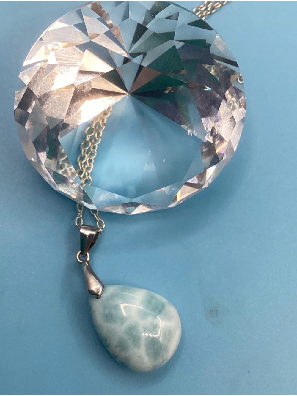 Delicate Teardrop Larimar Pendant Necklace - Blue - Picture 5 of 7